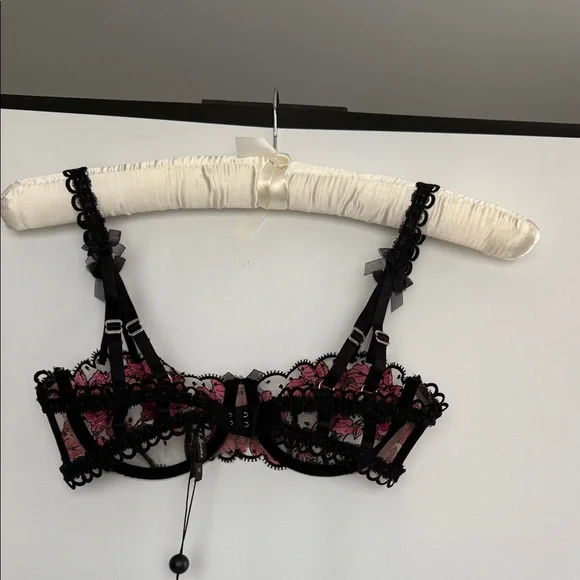 For Love And Lemons Black and Pink Floral Lace Bra - Picture 3 of 6
